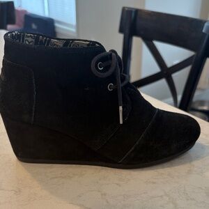 Tom’s Black Suede Wedge Ankle Boots